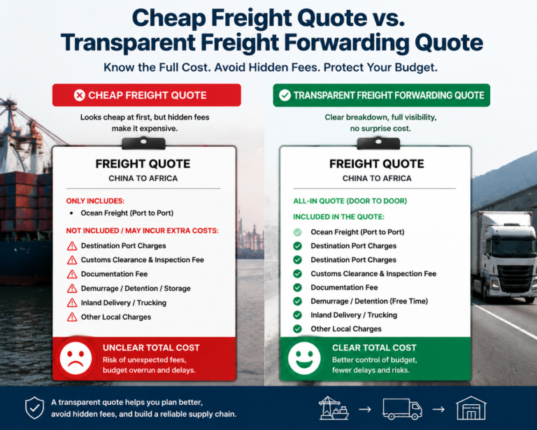 Cheap freight quote vs transparent freight forwarding quote for Africa shipping with hidden fees comparison